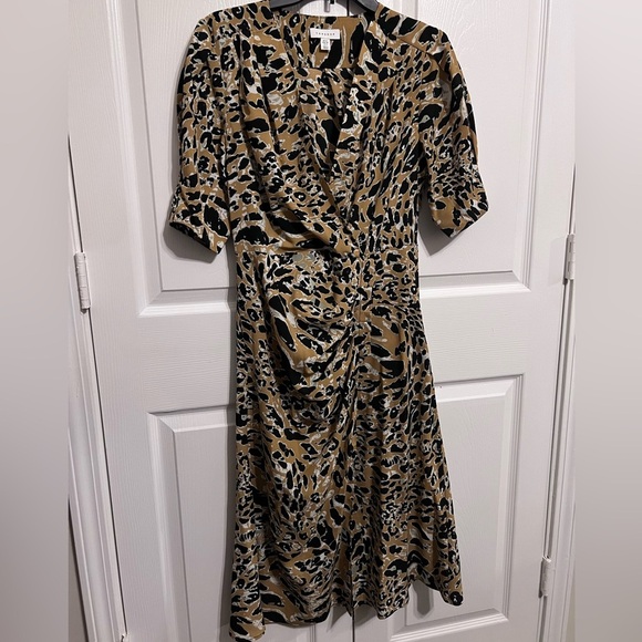 TopShop Leopard Dress Mock Wrap Midi Dress Animal Print Short Sleeve 8 - Picture 3 of 5